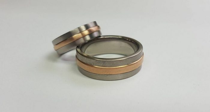 Titanium Wedding Rings & Rose Gold 585′. High Polished