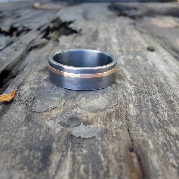 titanium wedding ring-blue, green, grey ”old celtic” rose gold