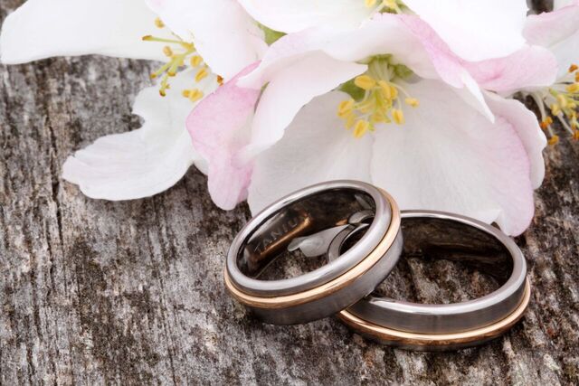 Titanium Wedding Rings with Rose Gold 585′. Grade 5
