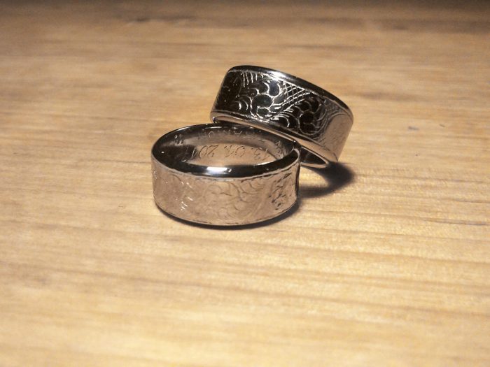 Handmade Titanium Wedding Rings. Engraved 98%.