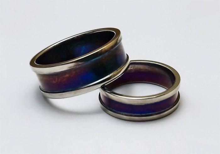Titanium Wedding Rings. Anodized. Inside Hand Engraved. 6 grams